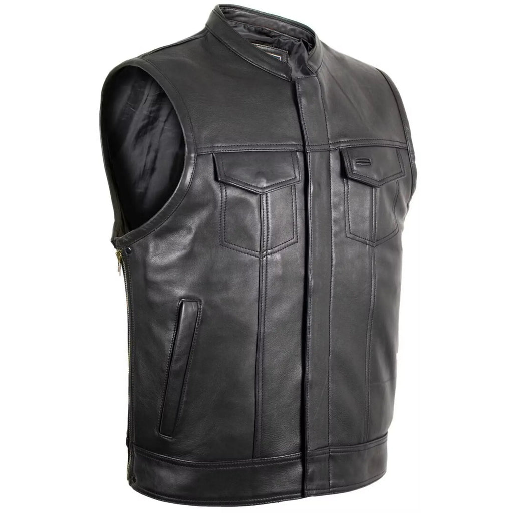 Men's Jeans Biker Leather Vest with Side Expandability MDM9114