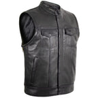 Men's Jeans Biker Leather Vest with Side Expandability MDM9114