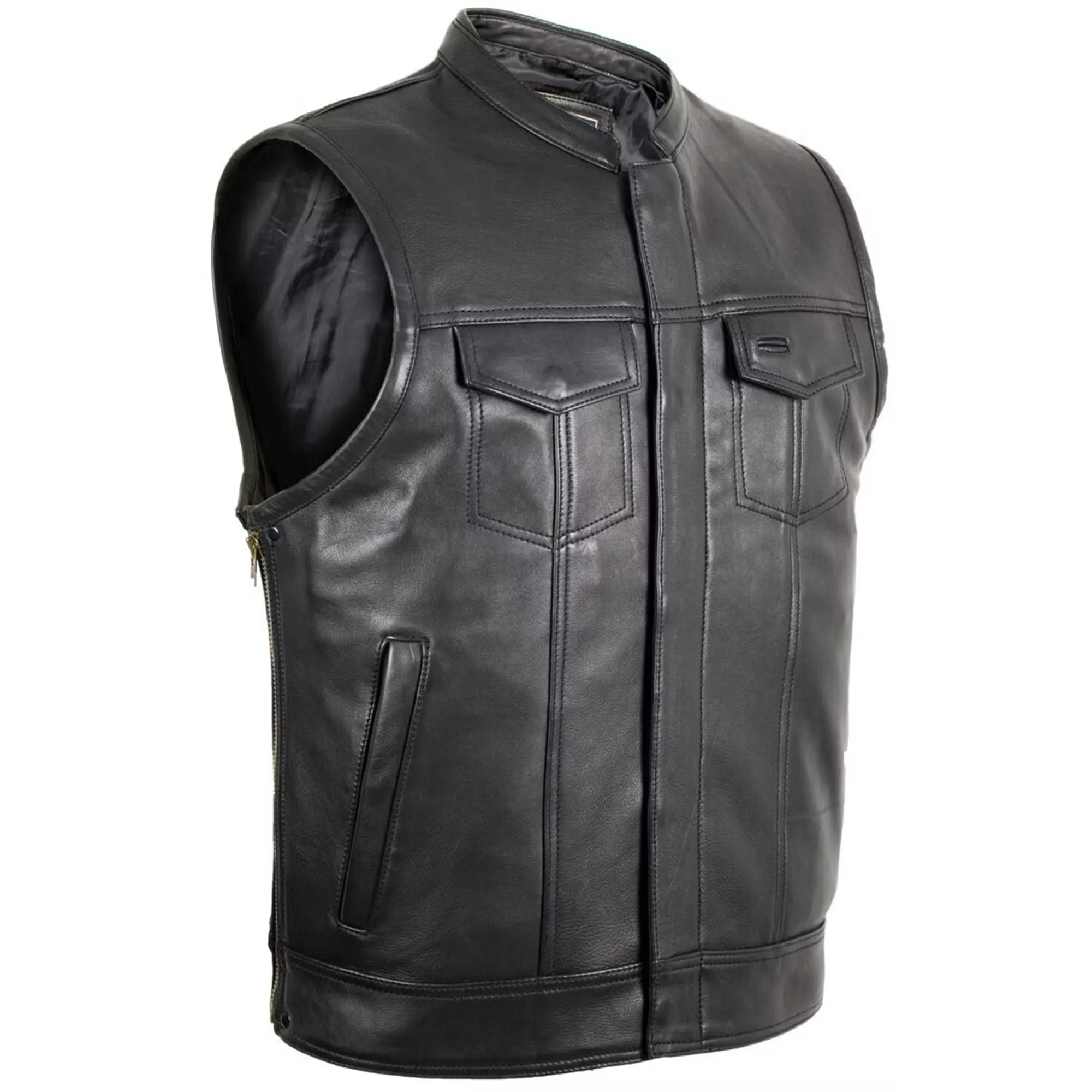 Men's Jeans Biker Leather Vest with Side Expandability MDM9114