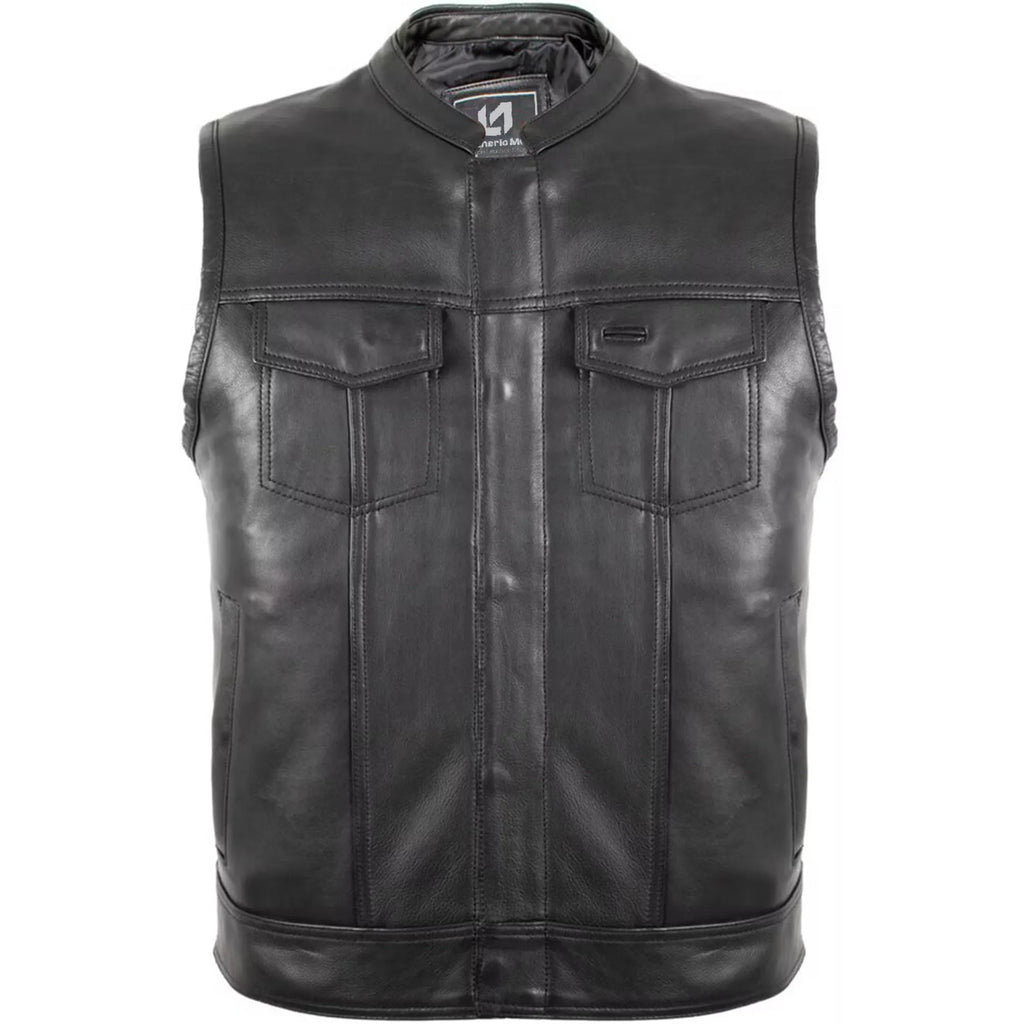 Men's Jeans Biker Leather Vest with Side Expandability MDM9114