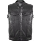 Men's Jeans Biker Leather Vest with Side Expandability MDM9114