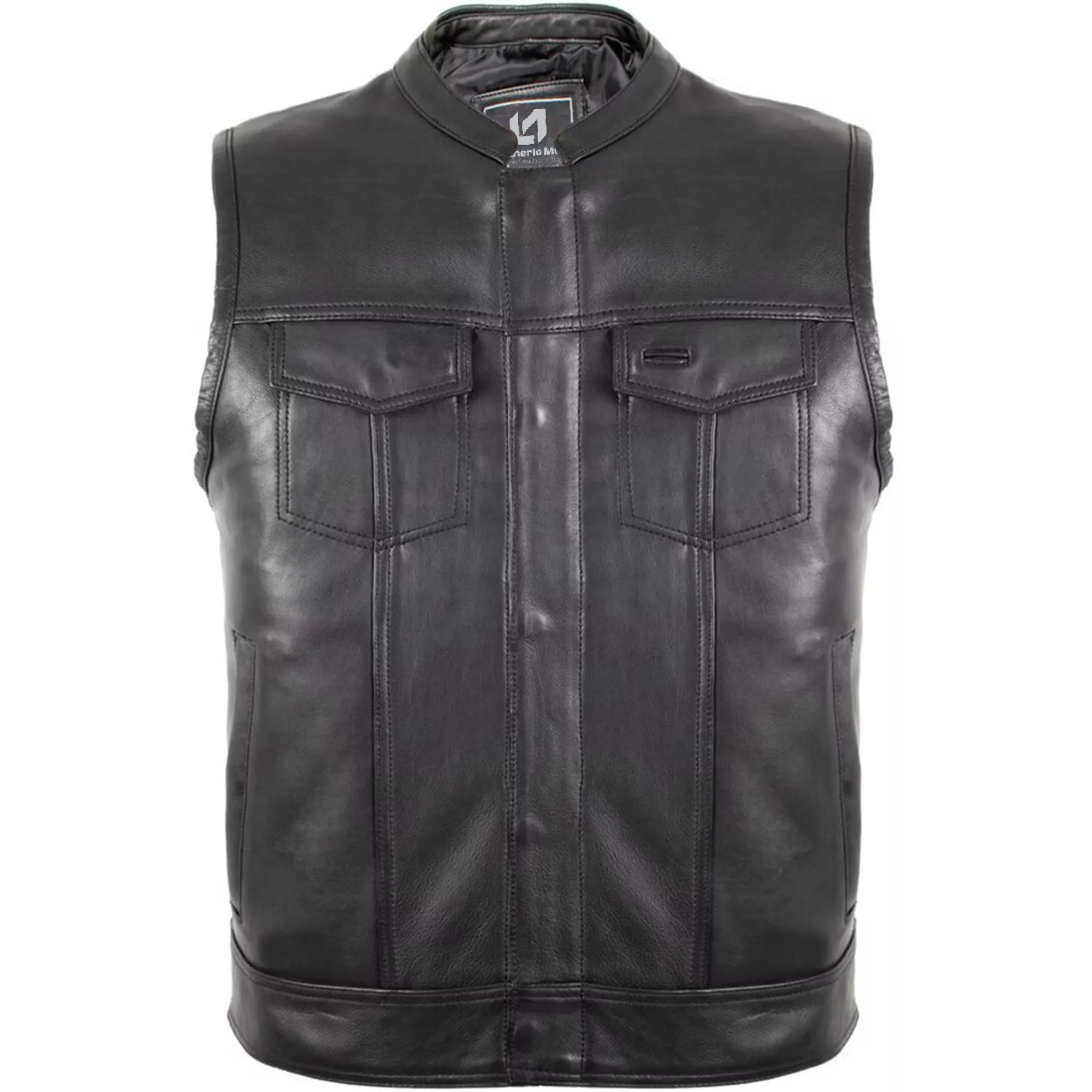 Men's Jeans Biker Leather Vest with Side Expandability MDM9114