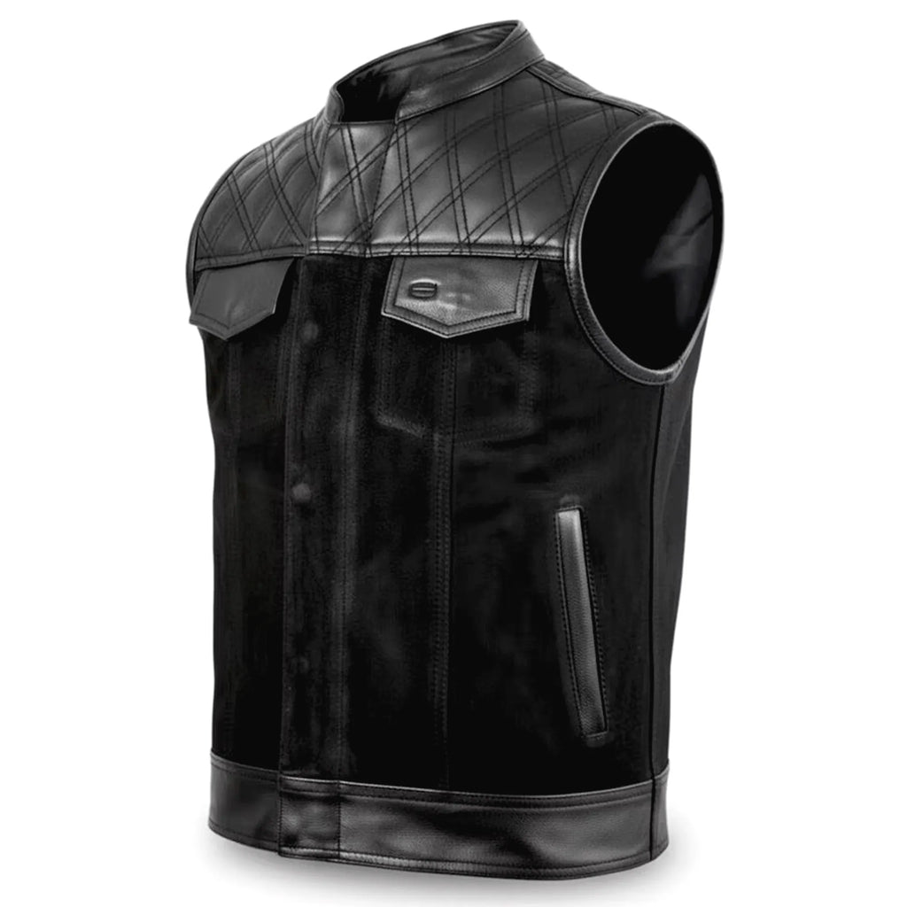 Custom Biker Leather Vest Diamond Quilted Shoulder MDM9198 | Men’s Motorcycle Vest