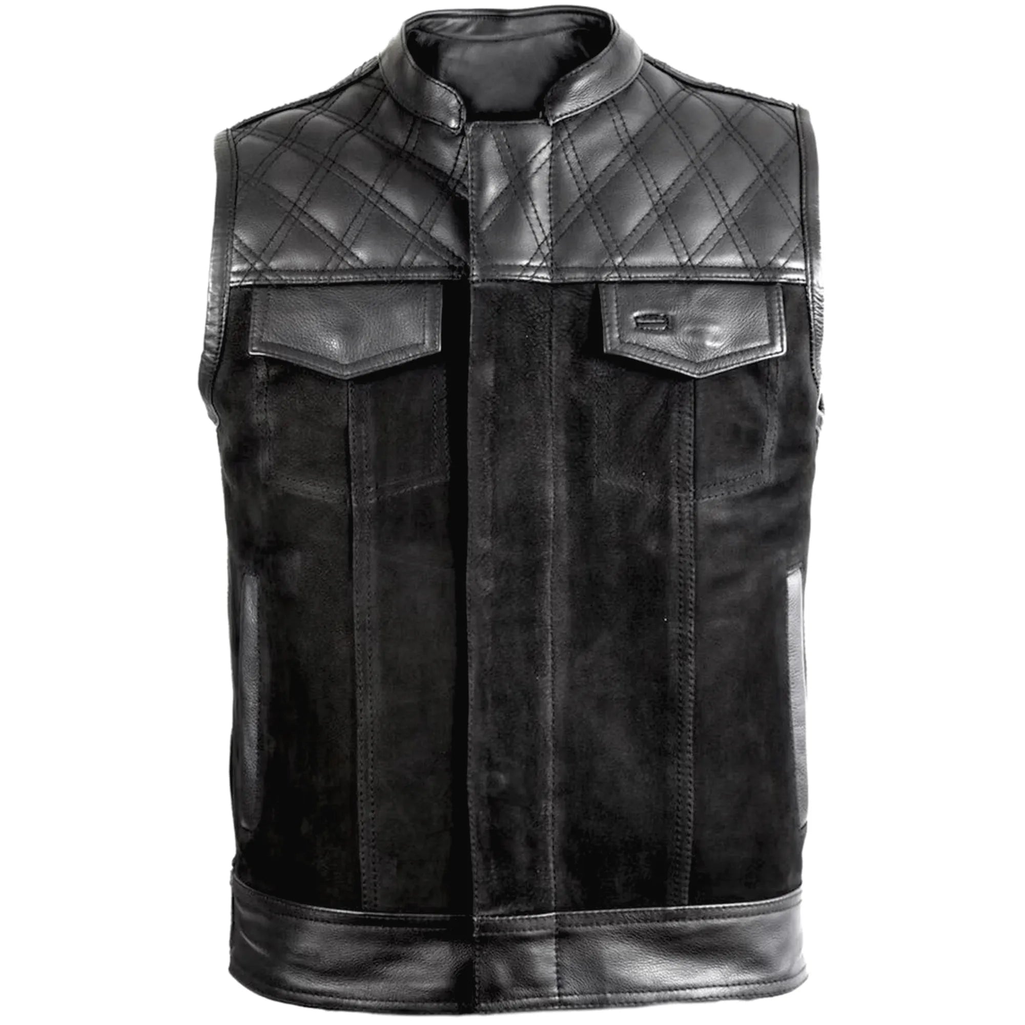 Custom Biker Leather Vest Diamond Quilted Shoulder MDM9198 | Men’s Motorcycle Vest