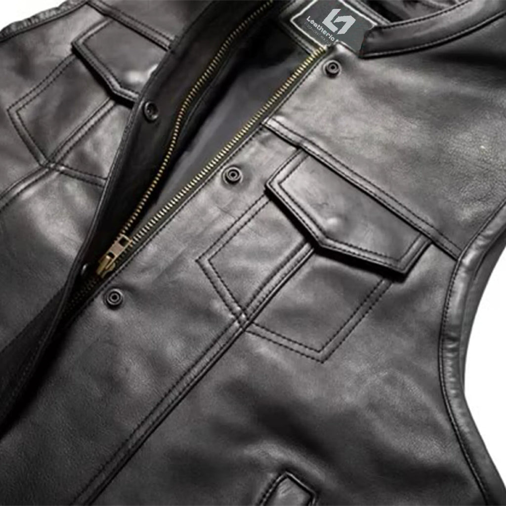 Men's Jeans Biker Leather Vest with Side Expandability MDM9114