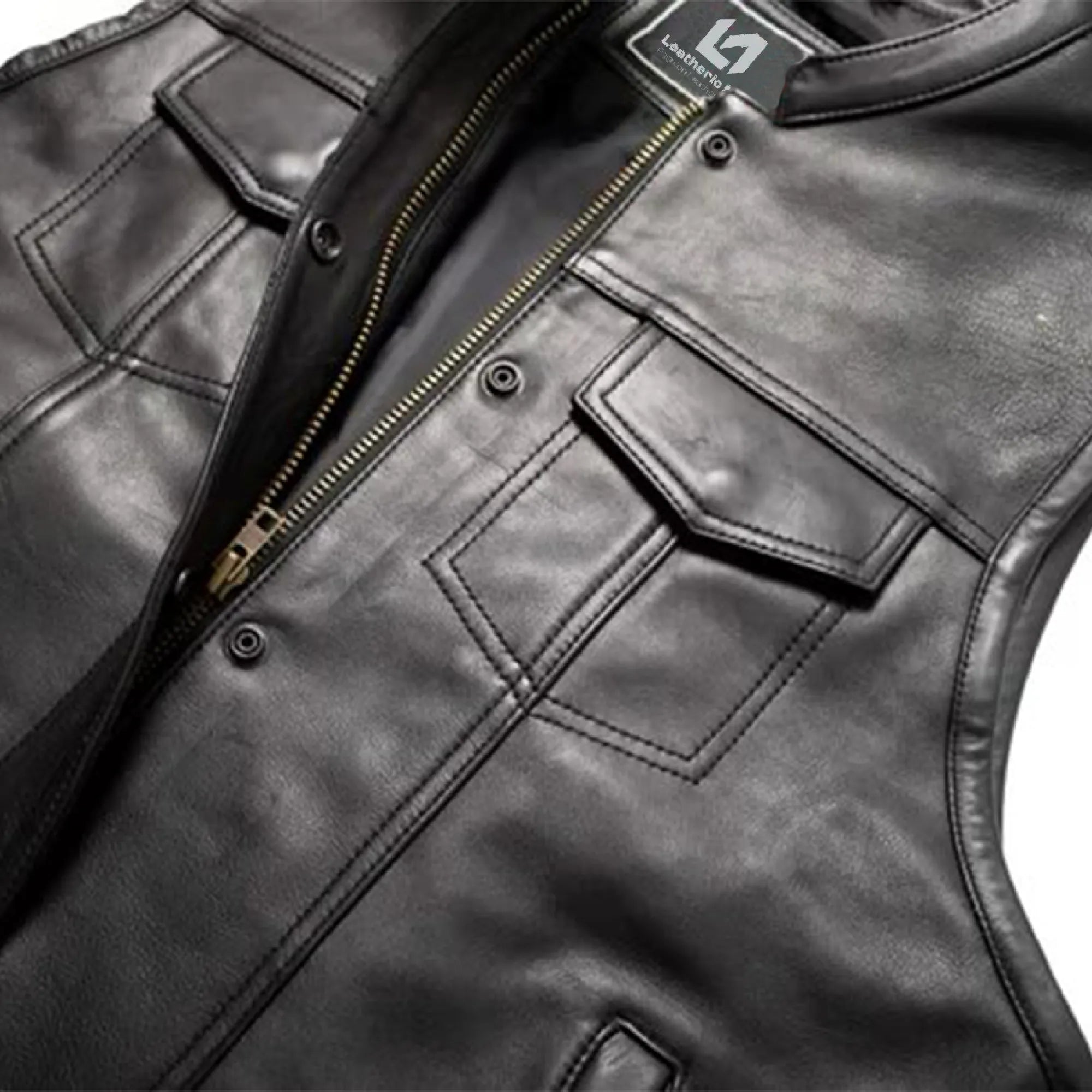 Men's Jeans Biker Leather Vest with Side Expandability MDM9114