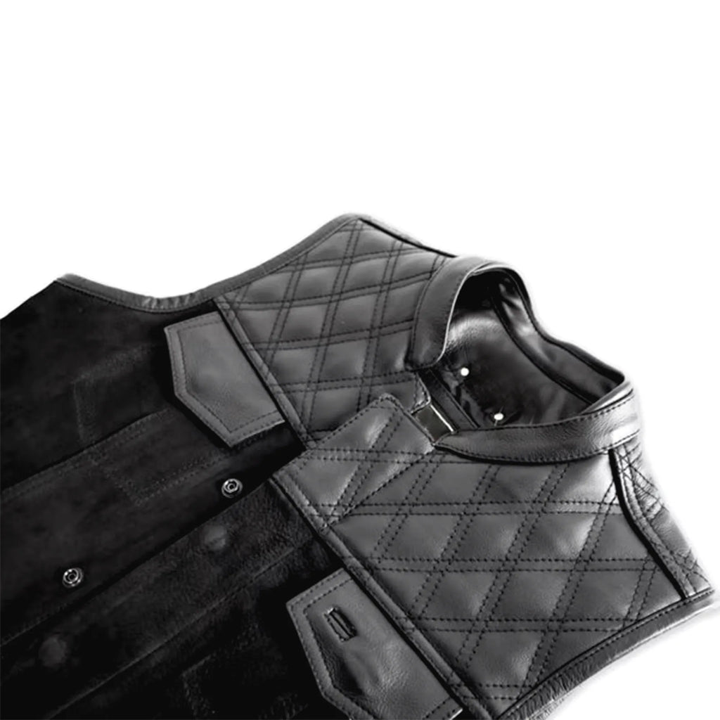 Custom Biker Leather Vest Diamond Quilted Shoulder MDM9198 | Men’s Motorcycle Vest