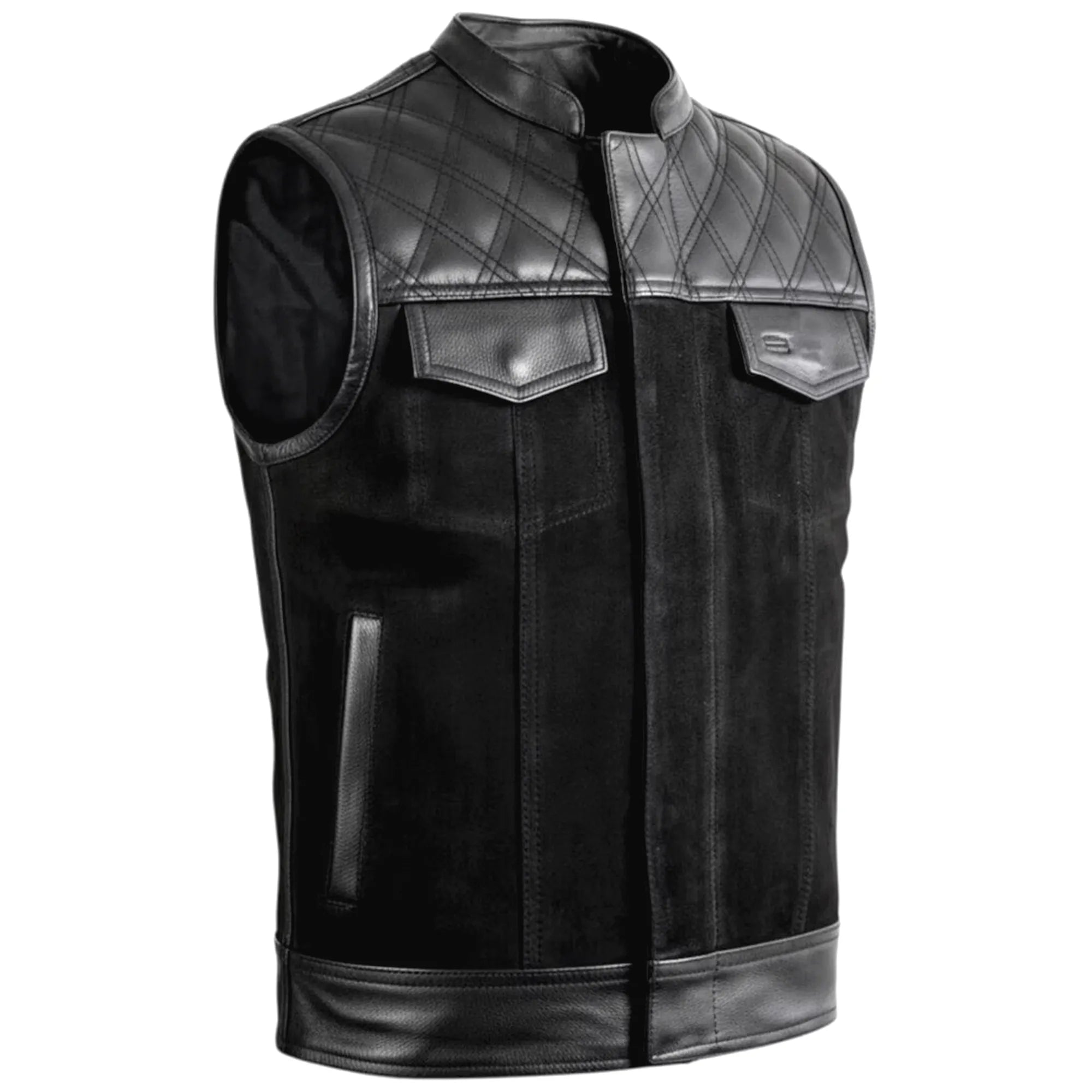Custom Biker Leather Vest Diamond Quilted Shoulder MDM9198 | Men’s Motorcycle Vest