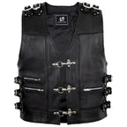 Biker Buckle Leather Vest in Black MDM9031