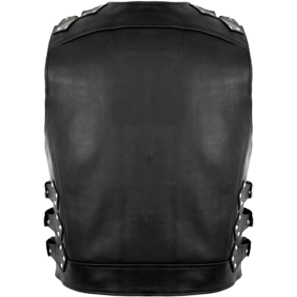 Biker Buckle Leather Vest in Black MDM9031