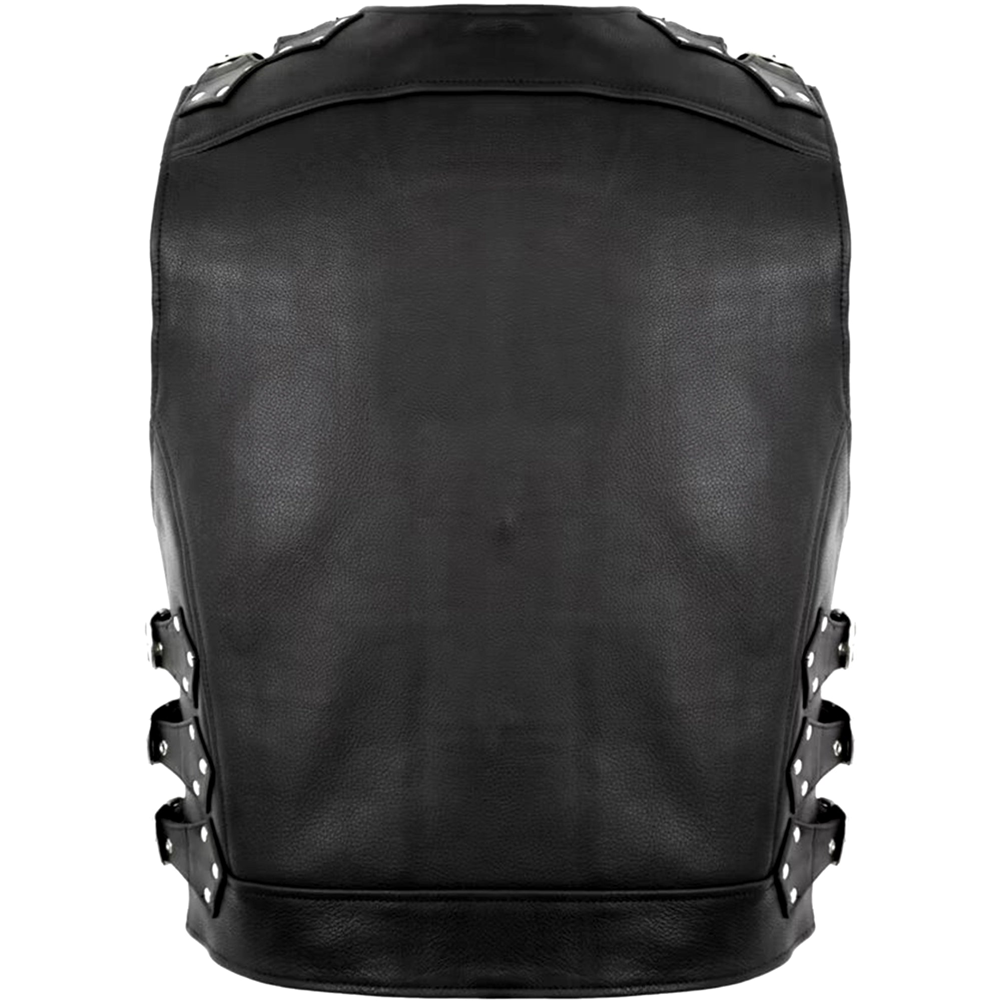 Biker Buckle Leather Vest in Black MDM9031