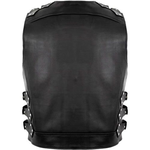 Biker Buckle Leather Vest in Black MDM9031