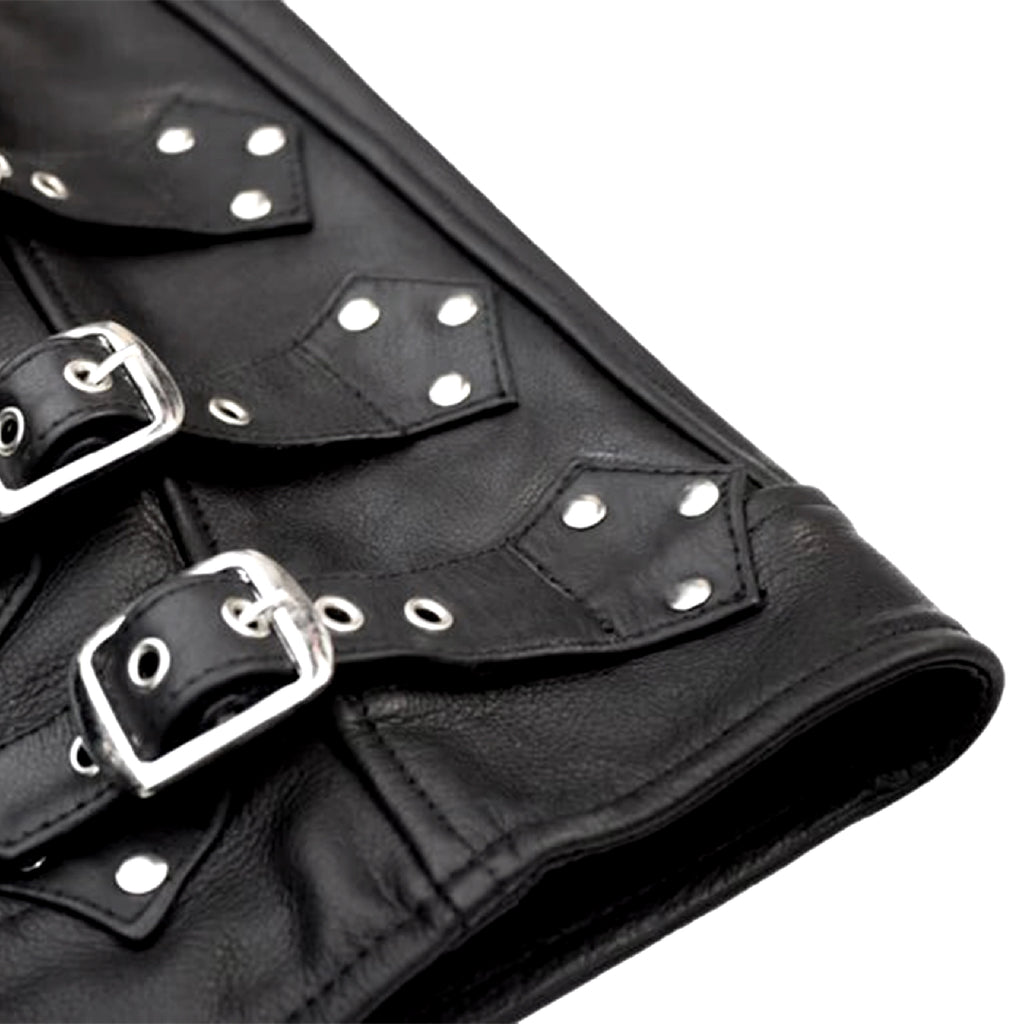 Biker Buckle Leather Vest in Black MDM9031