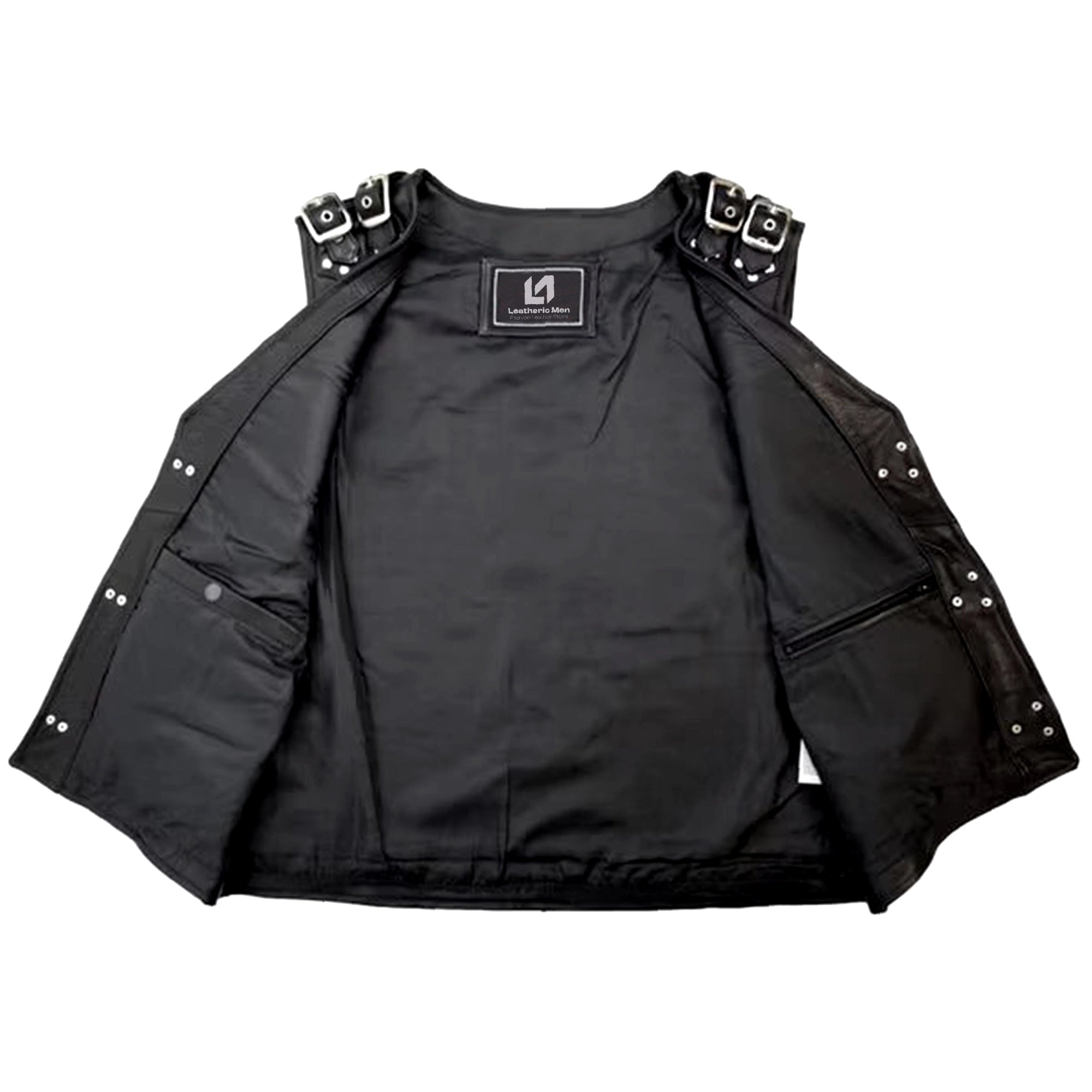 Biker Buckle Leather Vest in Black MDM9031