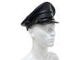 Black Leather Biker Cap with Blue Piping