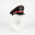 Black Leather Biker Muir Cap with Red Stripe