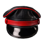 Black Leather Biker Muir Cap with Red Stripe