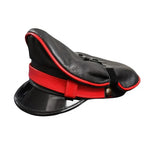 Black Leather Biker Muir Cap with Red Stripe