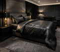 Black Leather Gothic Bed Sheet Set With Quilted Pillow Covers