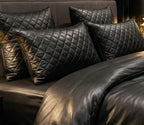 Black Leather Gothic Bed Sheet Set With Quilted Pillow Covers