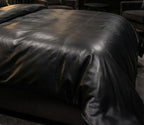 Black Leather Gothic Bed Sheet Set With Quilted Pillow Covers