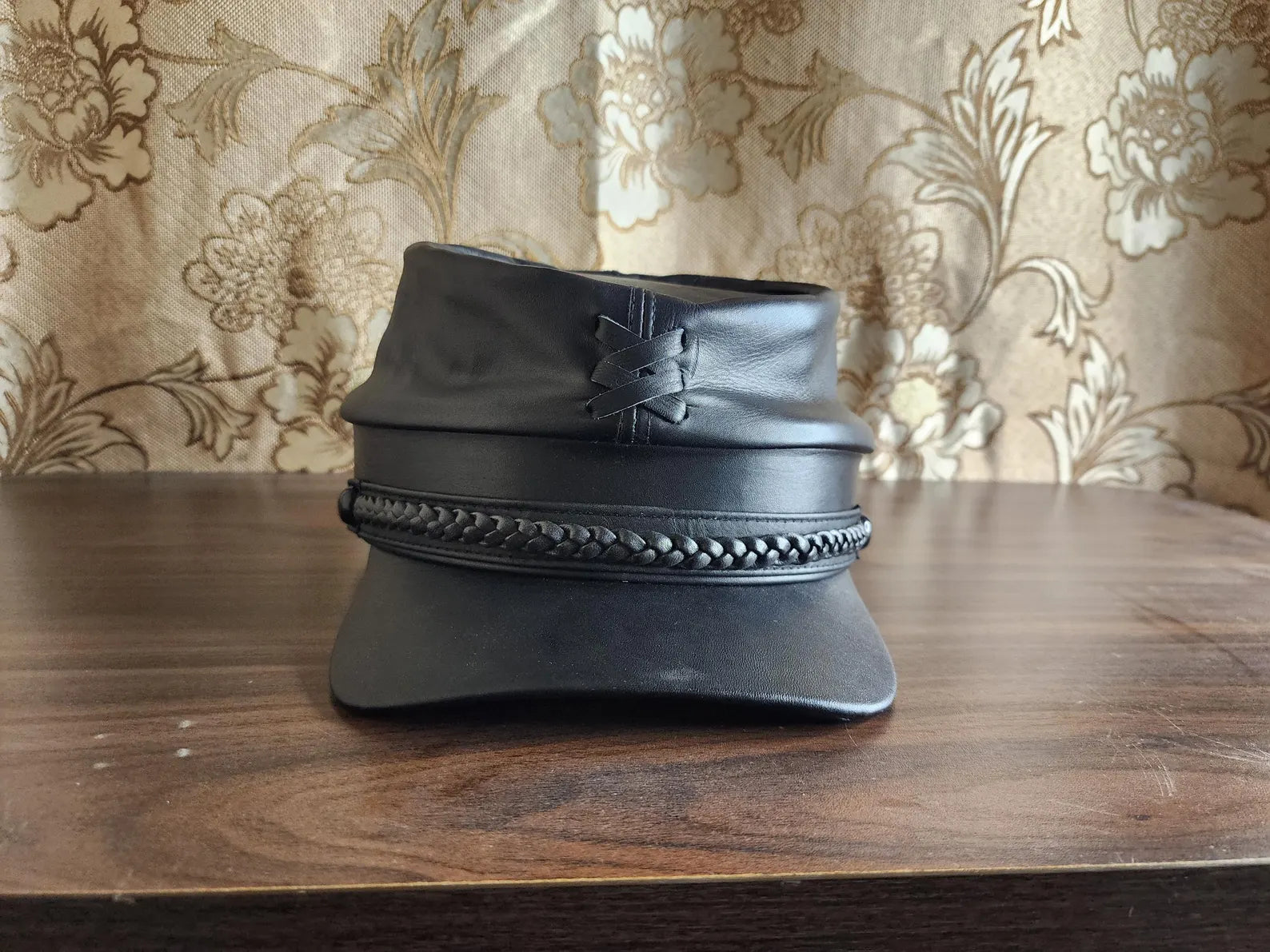 Black Leather Kepi Hat