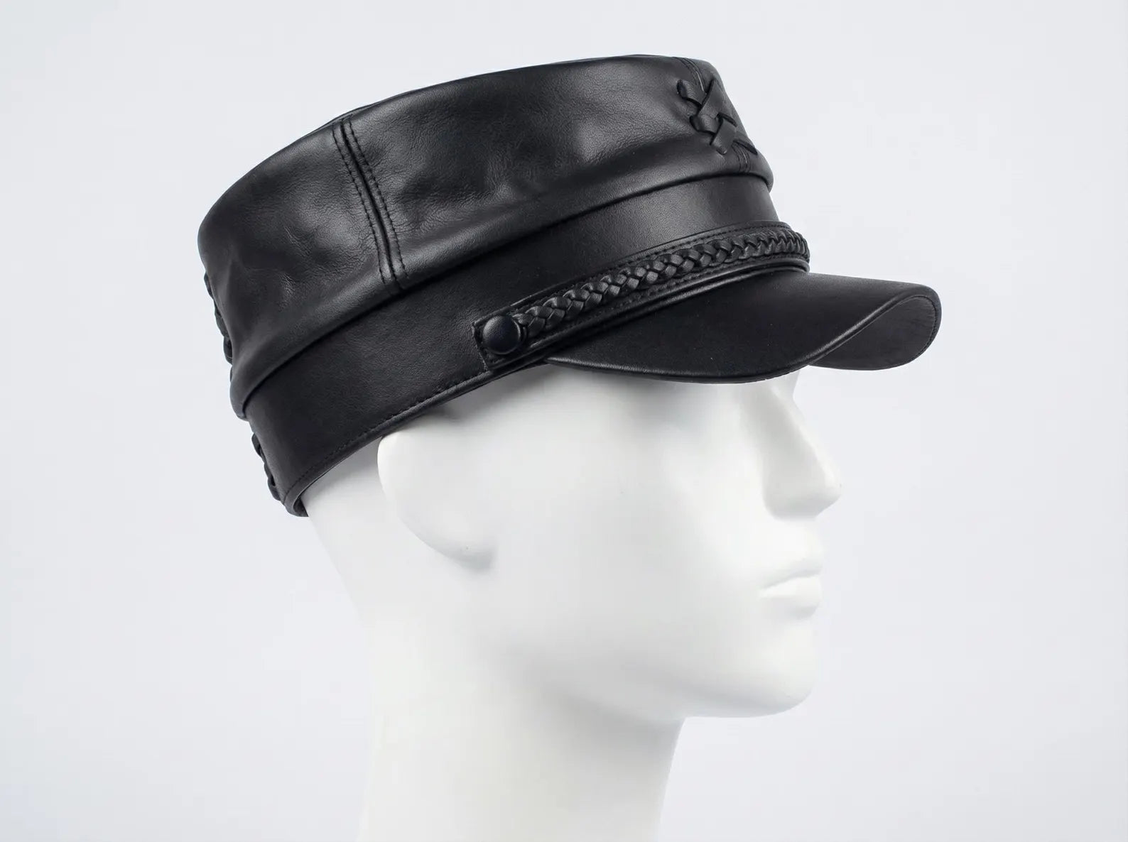 Black Leather Kepi Hat