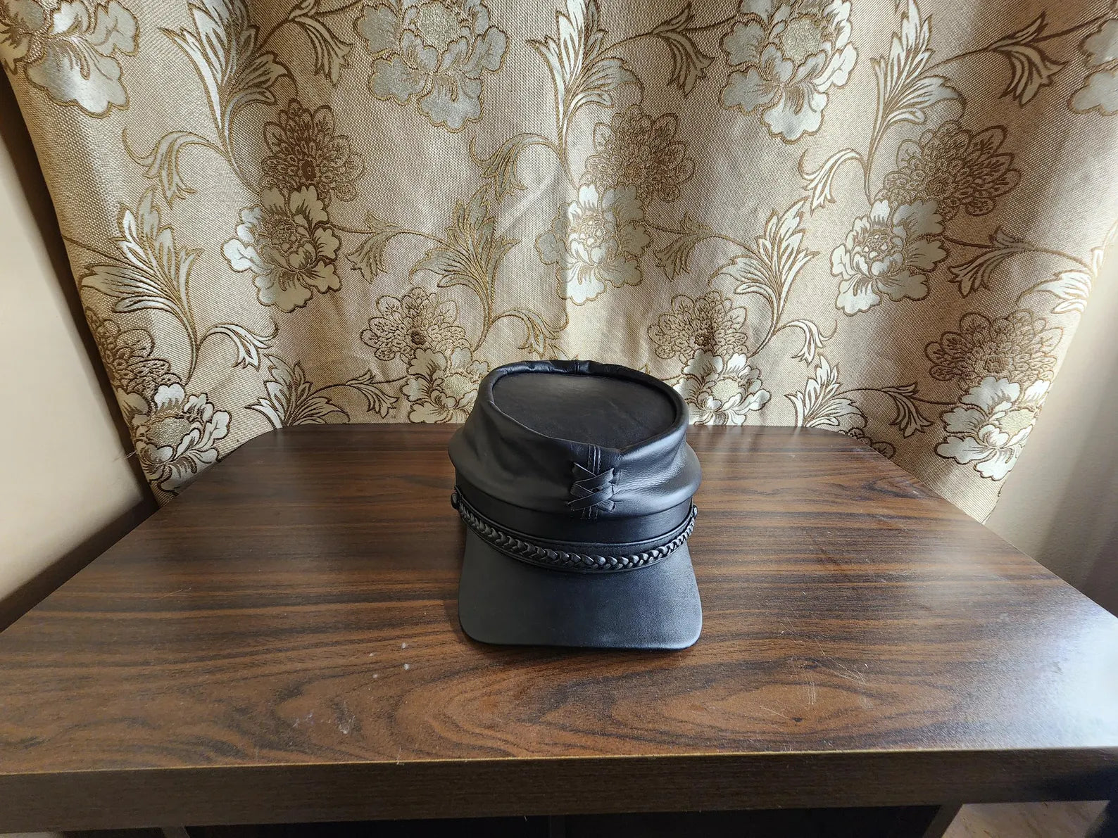 Black Leather Kepi Hat