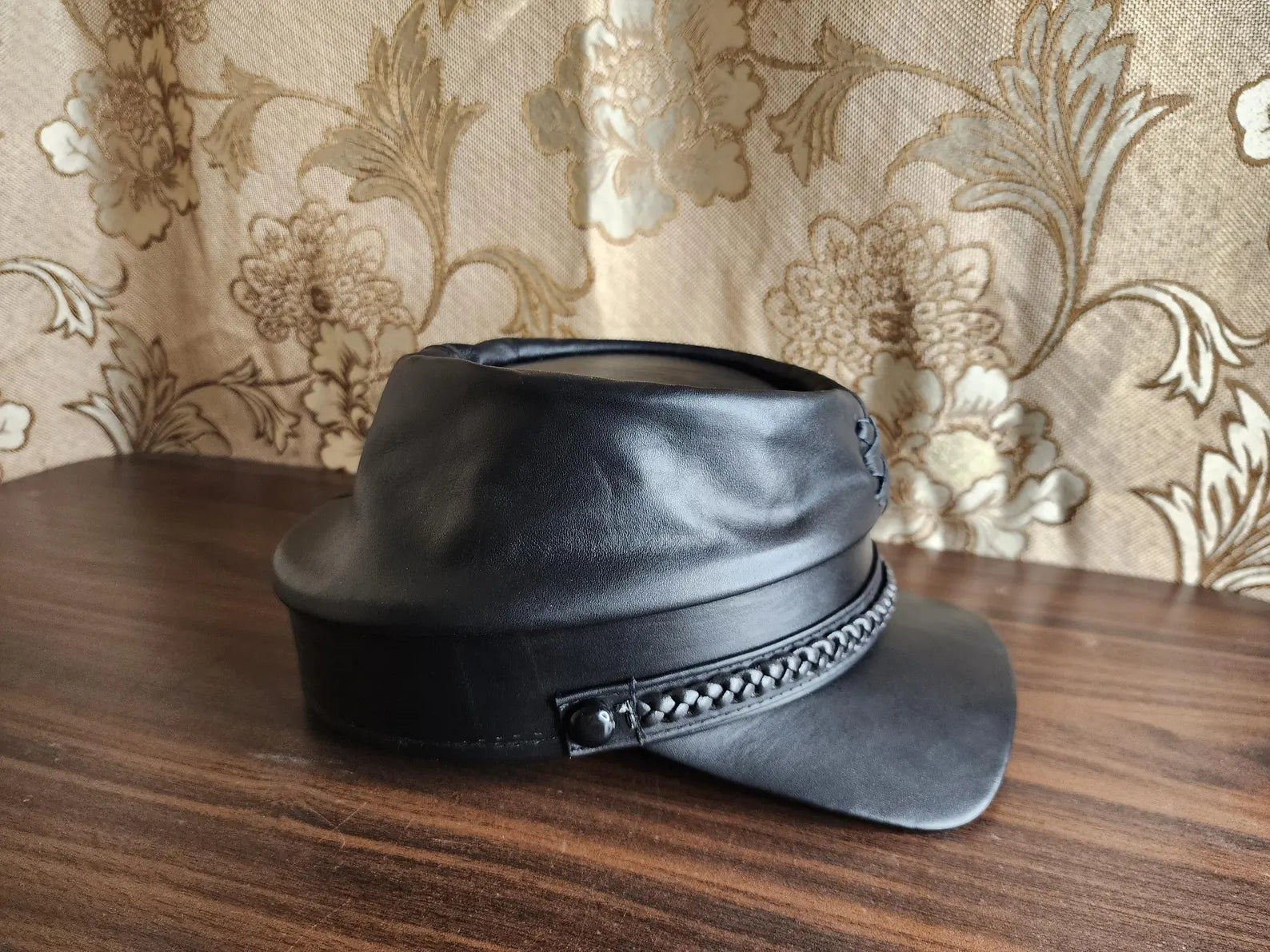Black Leather Kepi Hat