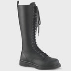 Black Leather Knee High Combat Boots