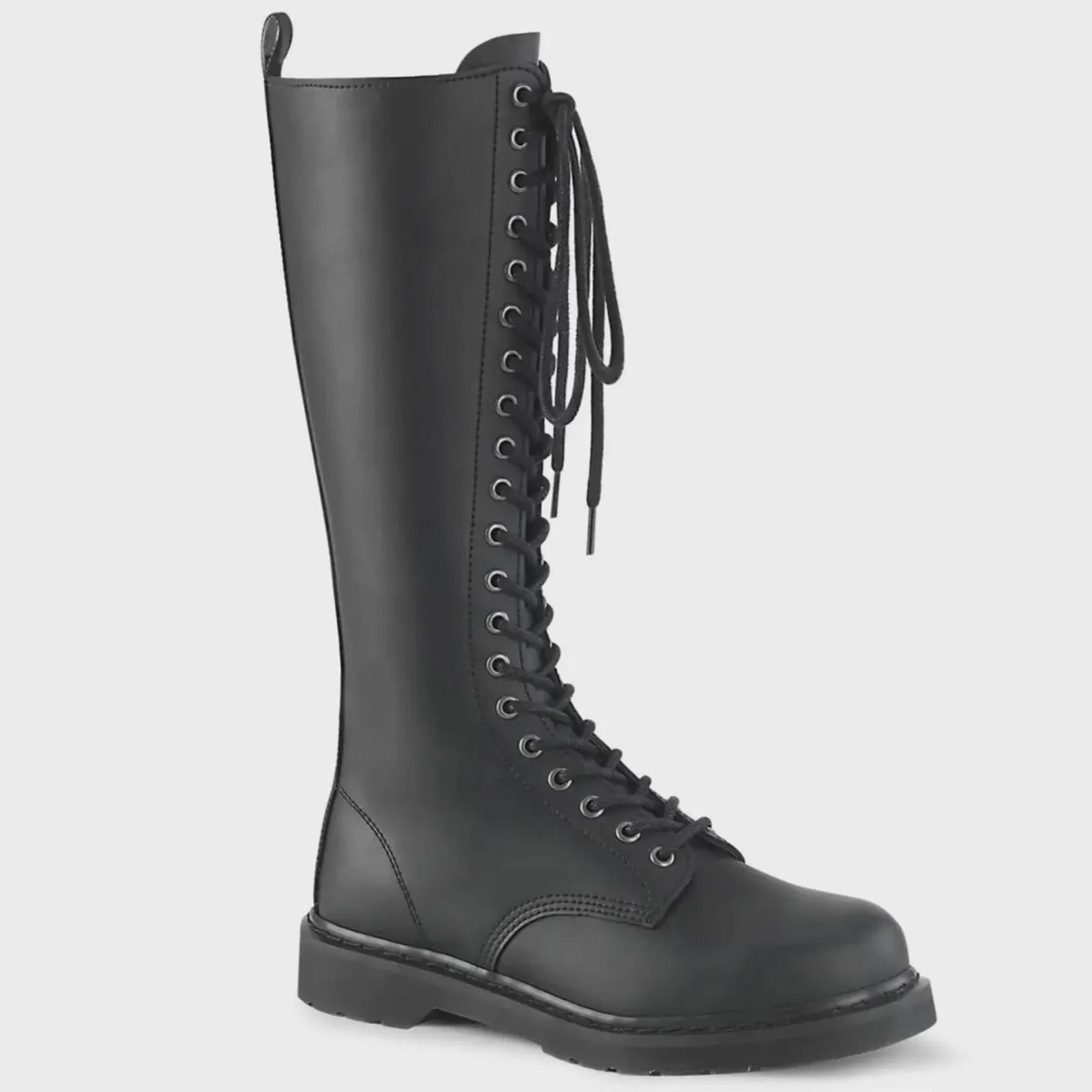 Black Leather Knee High Combat Boots