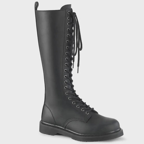 Black Leather Knee High Combat Boots