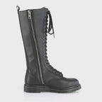 Black Leather Knee High Combat Boots