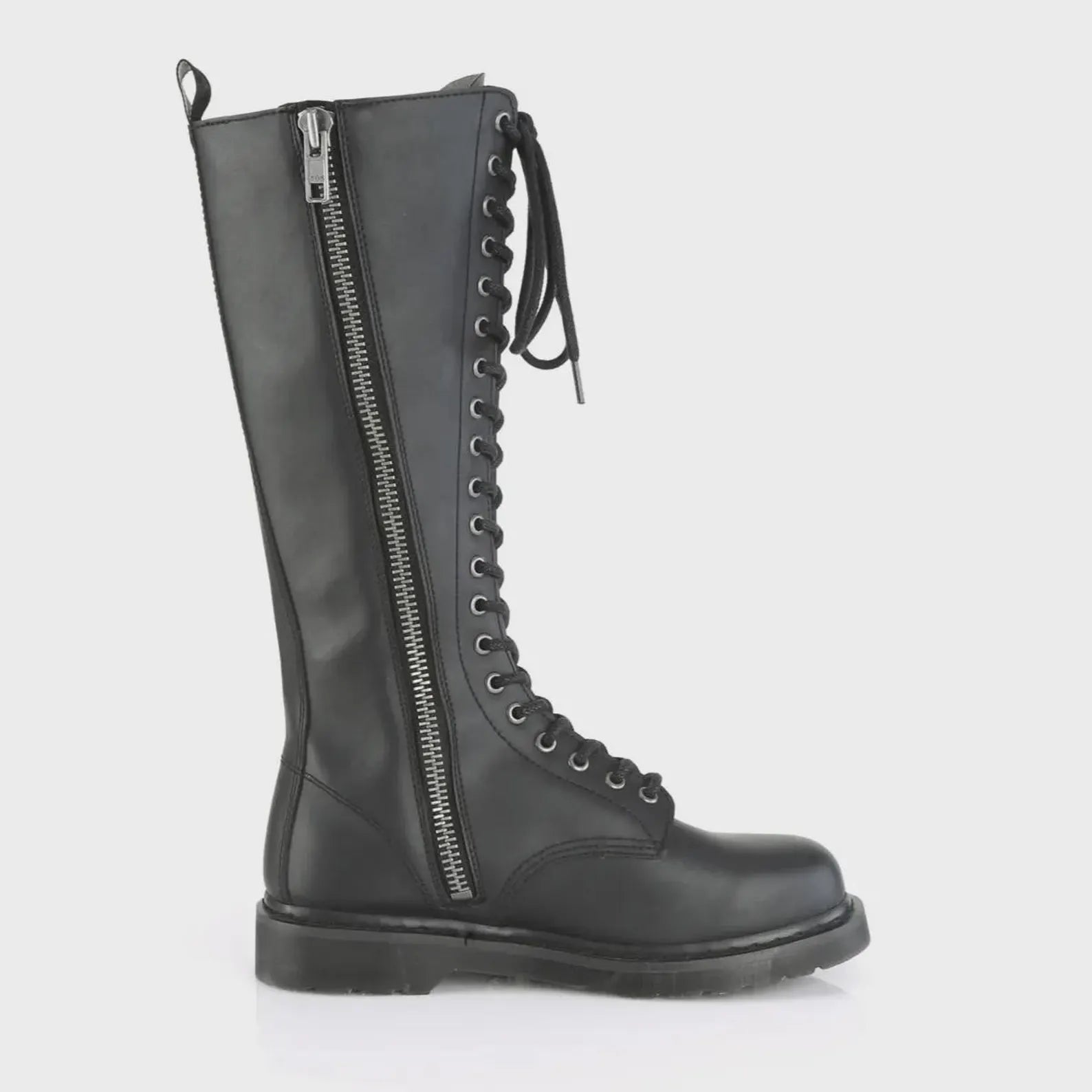 Black Leather Knee High Combat Boots