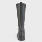 Black Leather Knee High Combat Boots