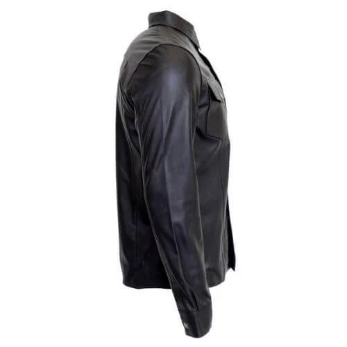 Black leather full sleeve jacket on a white background
