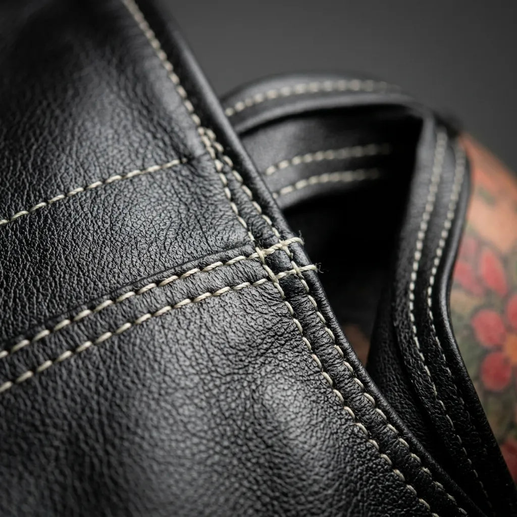 Black Quilted Leather Bar Vest for Men | Biker Style Leather Vest