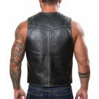 Black Quilted Leather Bar Vest for Men | Biker Style Leather Vest