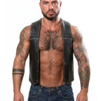 Black Quilted Leather Bar Vest for Men | Biker Style Leather Vest