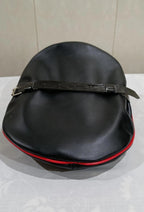 Black Sheepskin Leather Peaked Cap with Red Piping