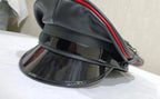 Black Sheepskin Leather Peaked Cap with Red Piping