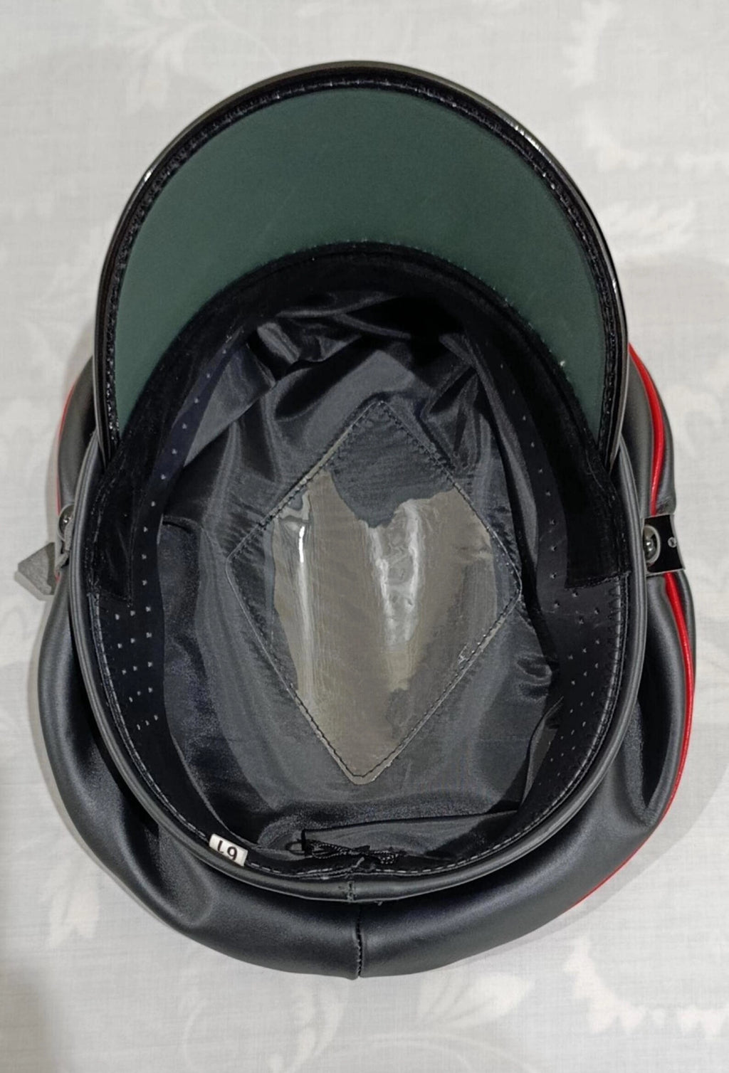 Black Sheepskin Leather Peaked Cap with Red Piping