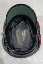 Black Sheepskin Leather Peaked Cap with Red Piping