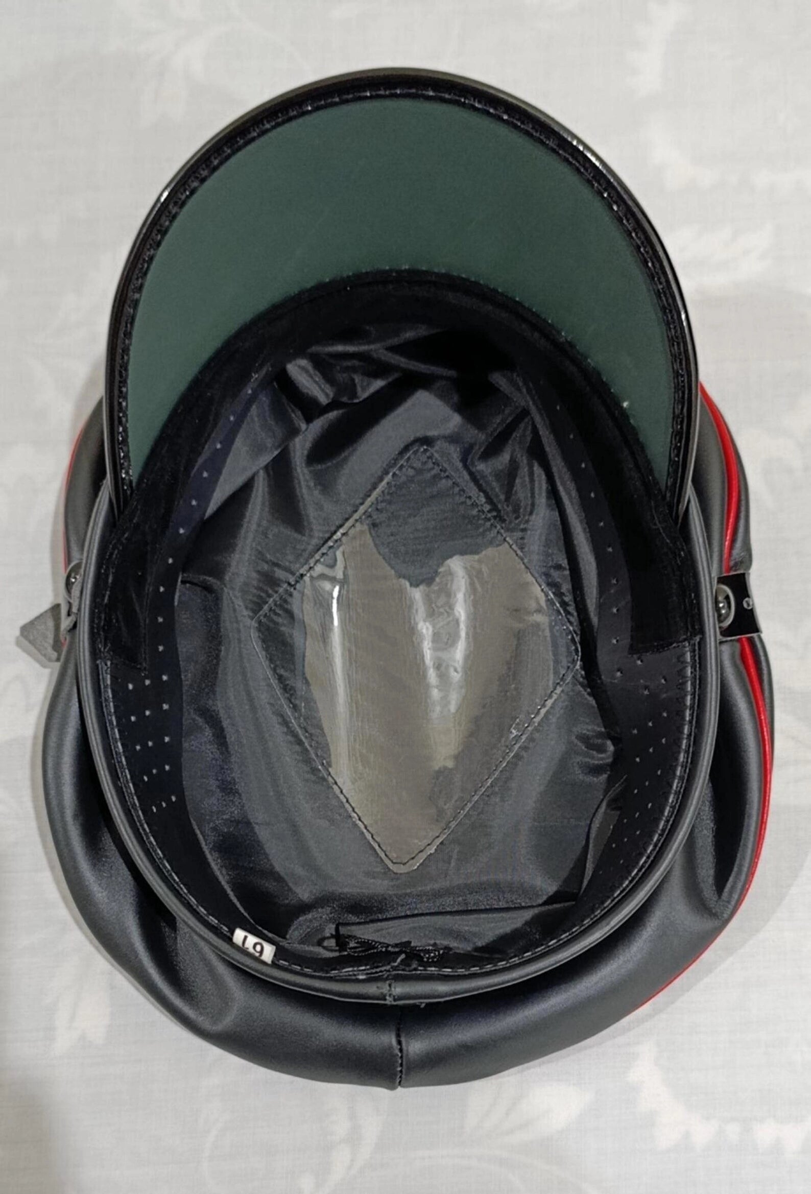 Black Sheepskin Leather Peaked Cap with Red Piping