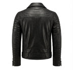 Black biker leather jacket on a white background