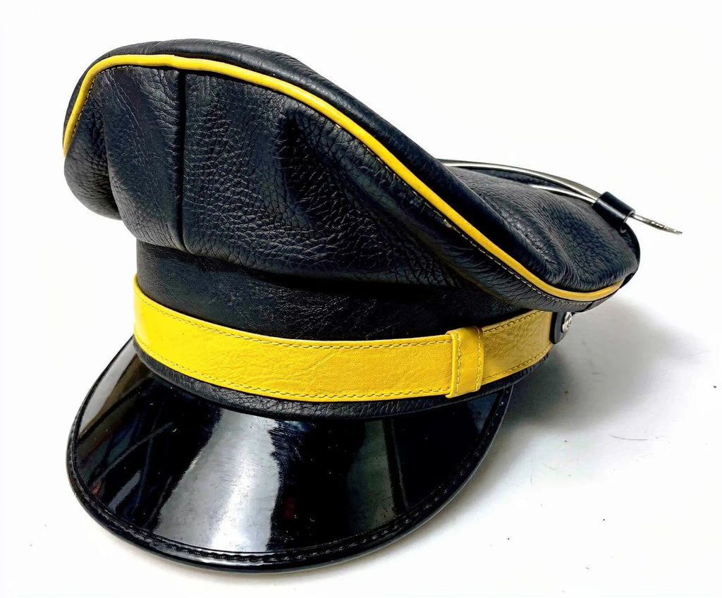 Black & Yellow Biker Leather Muir Cap