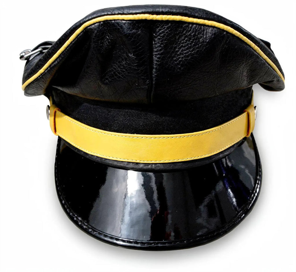 Black & Yellow Biker Leather Muir Cap
