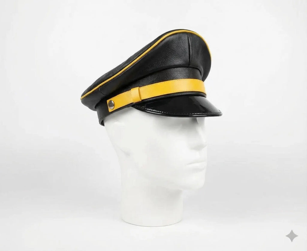 Black & Yellow Biker Leather Muir Cap