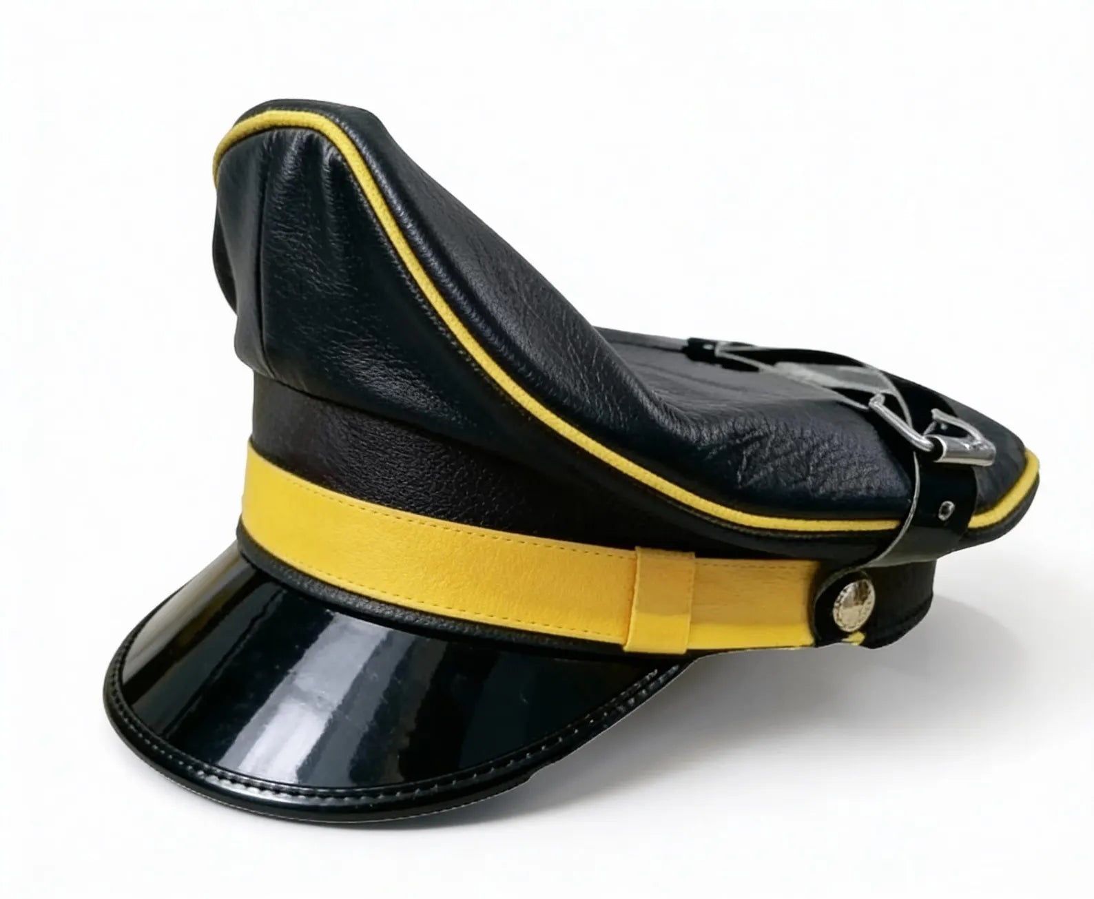 Black & Yellow Biker Leather Muir Cap