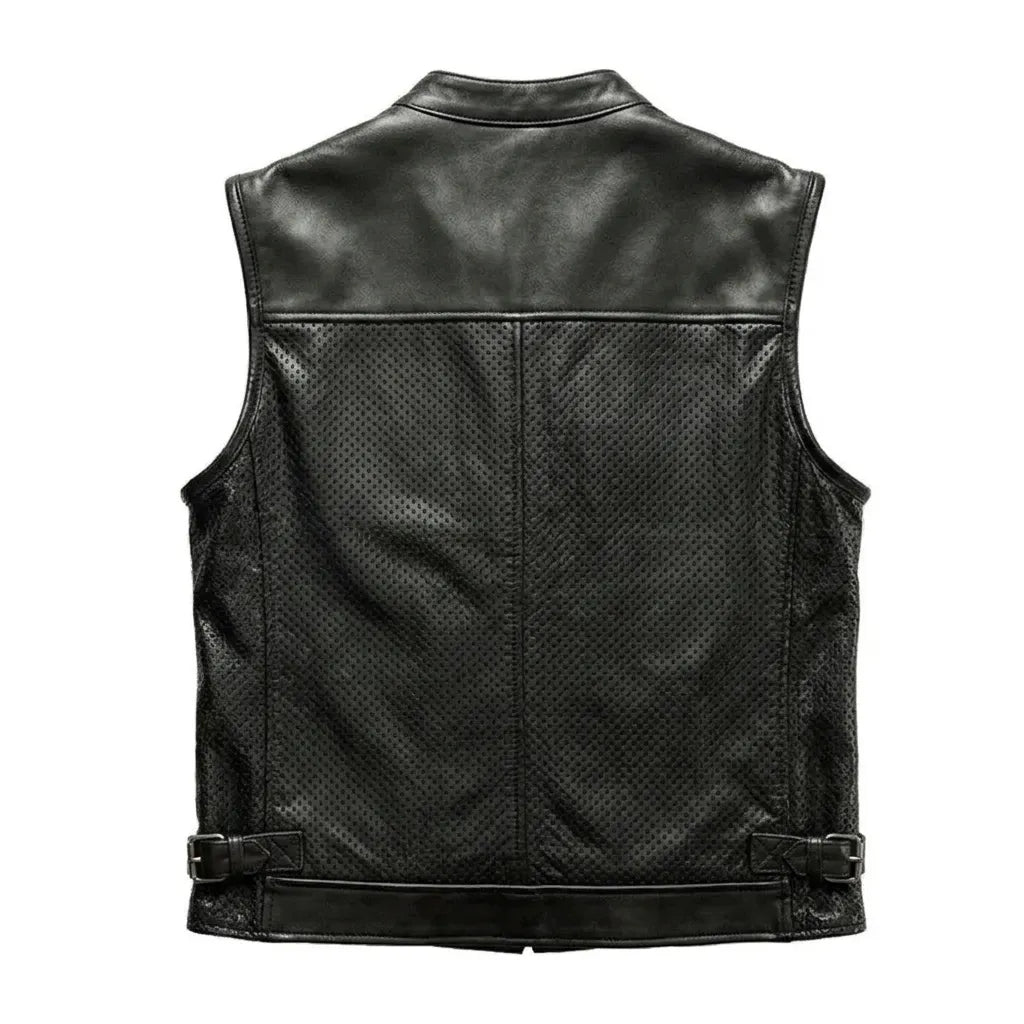 Men’s Perforated Biker Leather Vest | Breathable Motorcycle Leather Vest